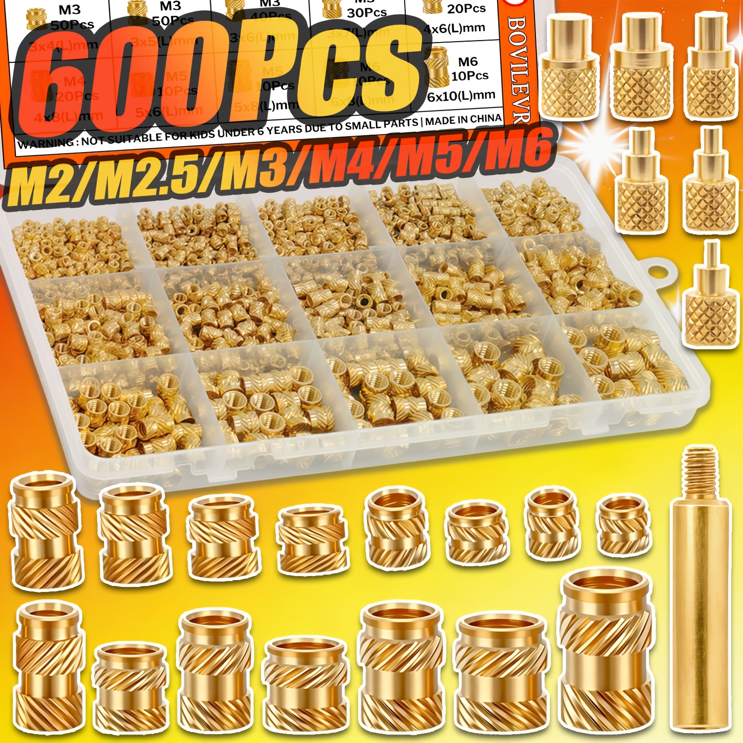 Woodworking Tool Stores - 600Pcs M2-M6 Brass Threaded Inserts Knurled