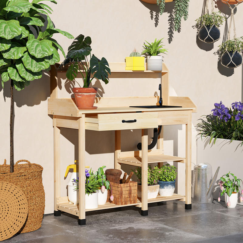 Potting Bench Table, Outdoor G - مراجعة Workbench Woodworking وسعره