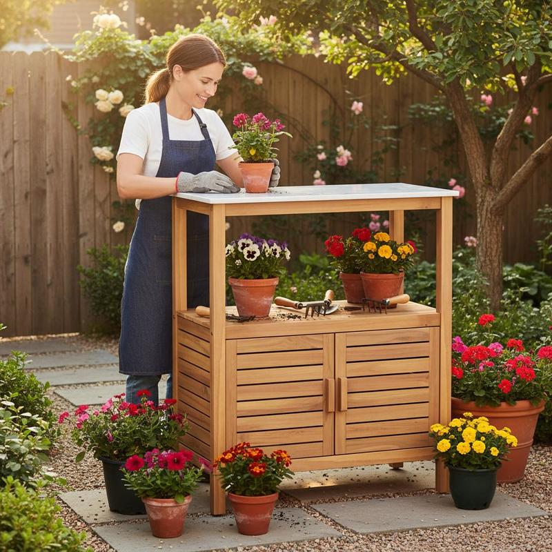 Outdoor Potting Bench Acacia W - مراجعة Workbench Woodworking وسعره