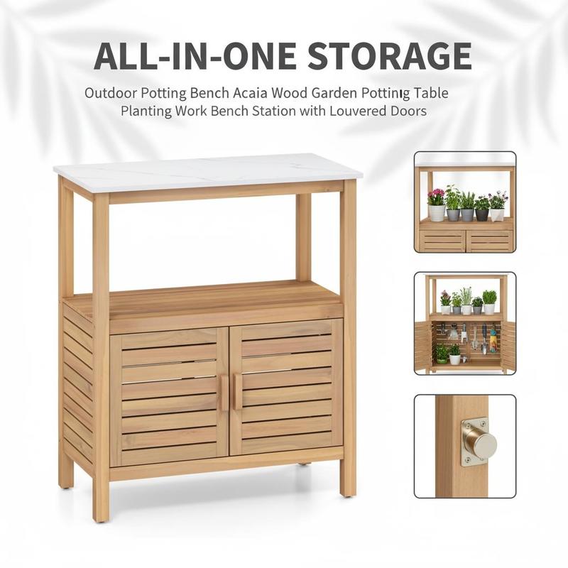Outdoor Potting Bench Acacia W - مراجعة Workbench Woodworking وسعره