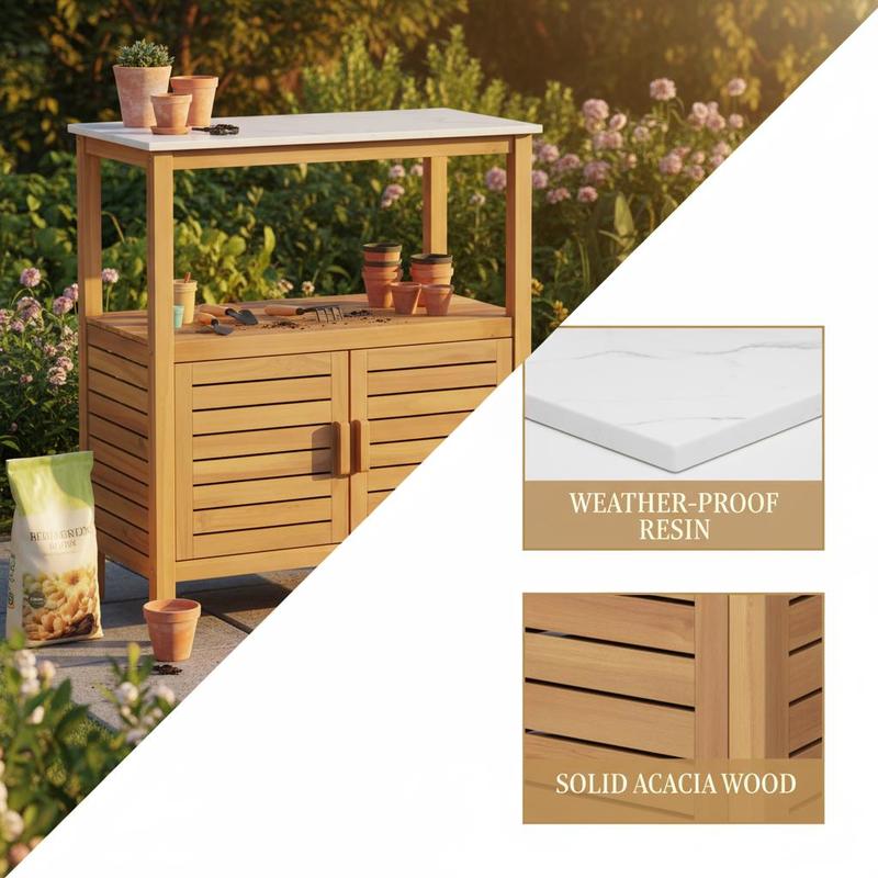 Outdoor Potting Bench Acacia W - مراجعة Workbench Woodworking وسعره