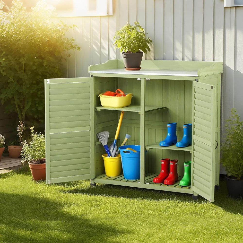 Outdoor Potting Bench with Met - مراجعة Workbench Woodworking وسعره