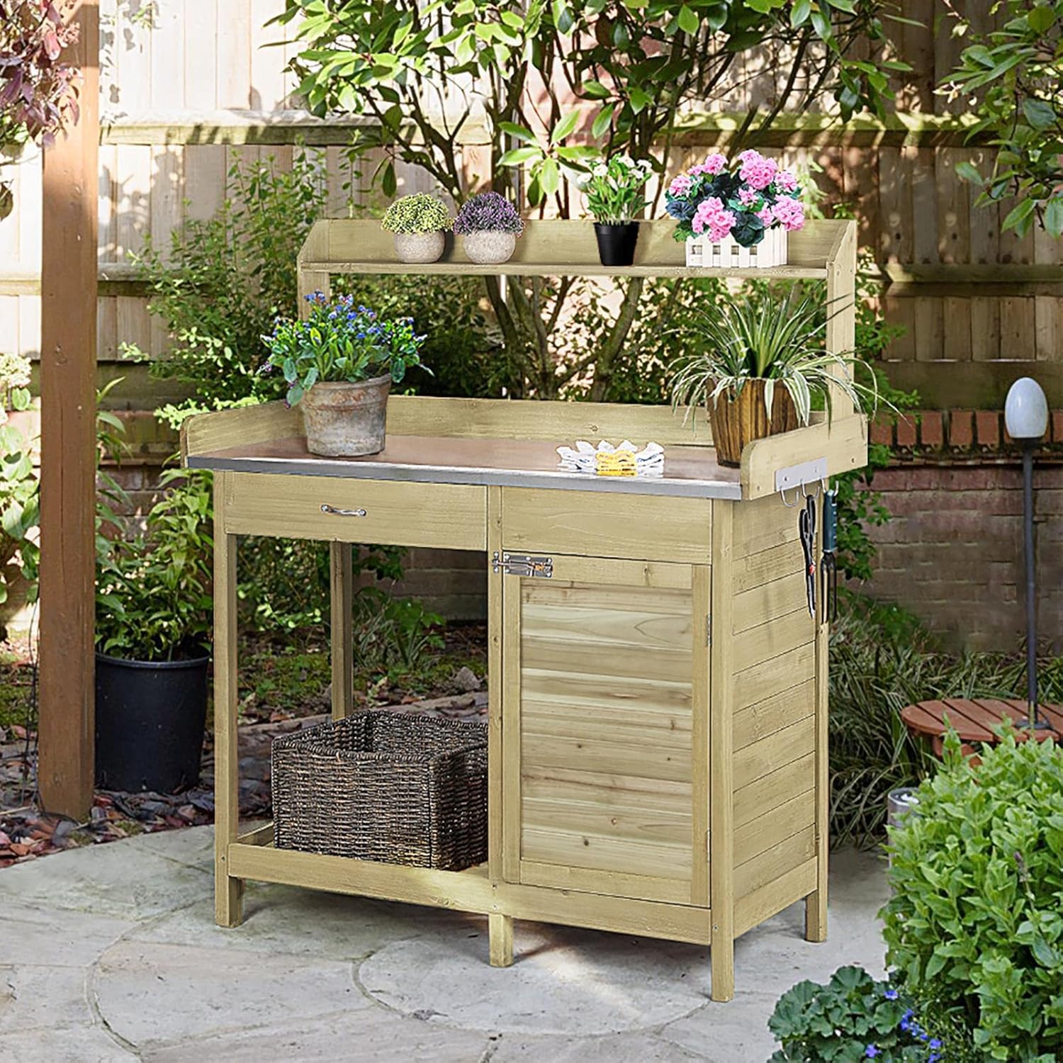 Outdoor Potting Bench Table, G - مراجعة Workbench Woodworking وسعره
