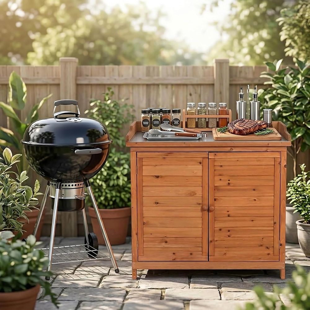Outdoor Patio Wood Storage Cab - مراجعة Workbench Woodworking وسعره