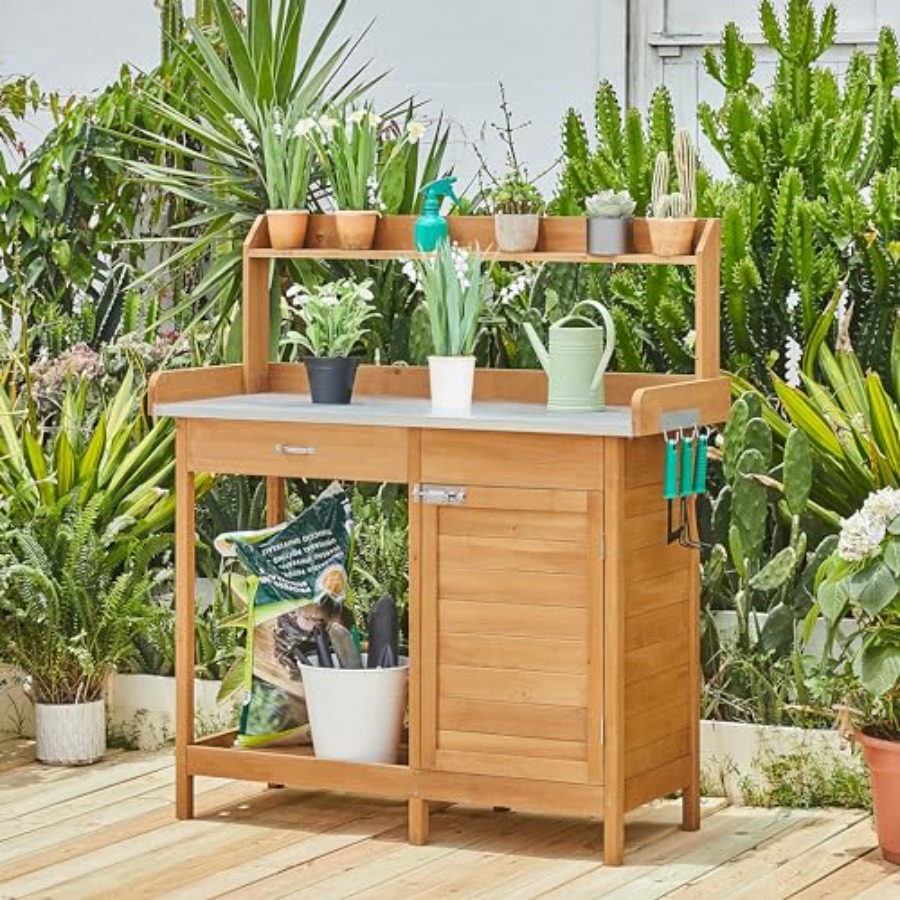 Outdoor potting bench table wo - مراجعة Workbench Woodworking وسعره