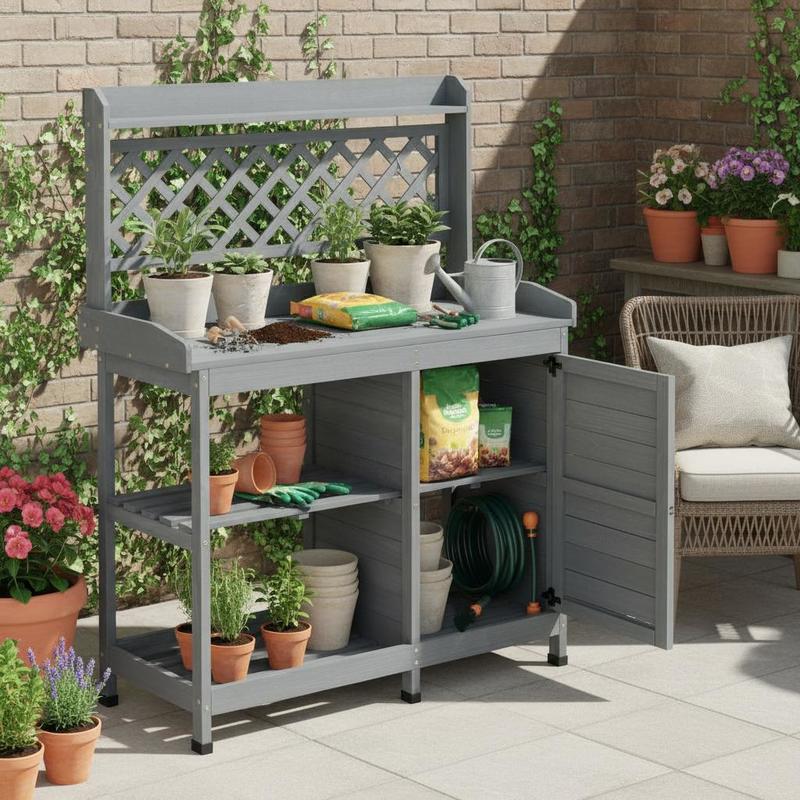 Potting Bench Table, Outdoor G - مراجعة Workbench Woodworking وسعره