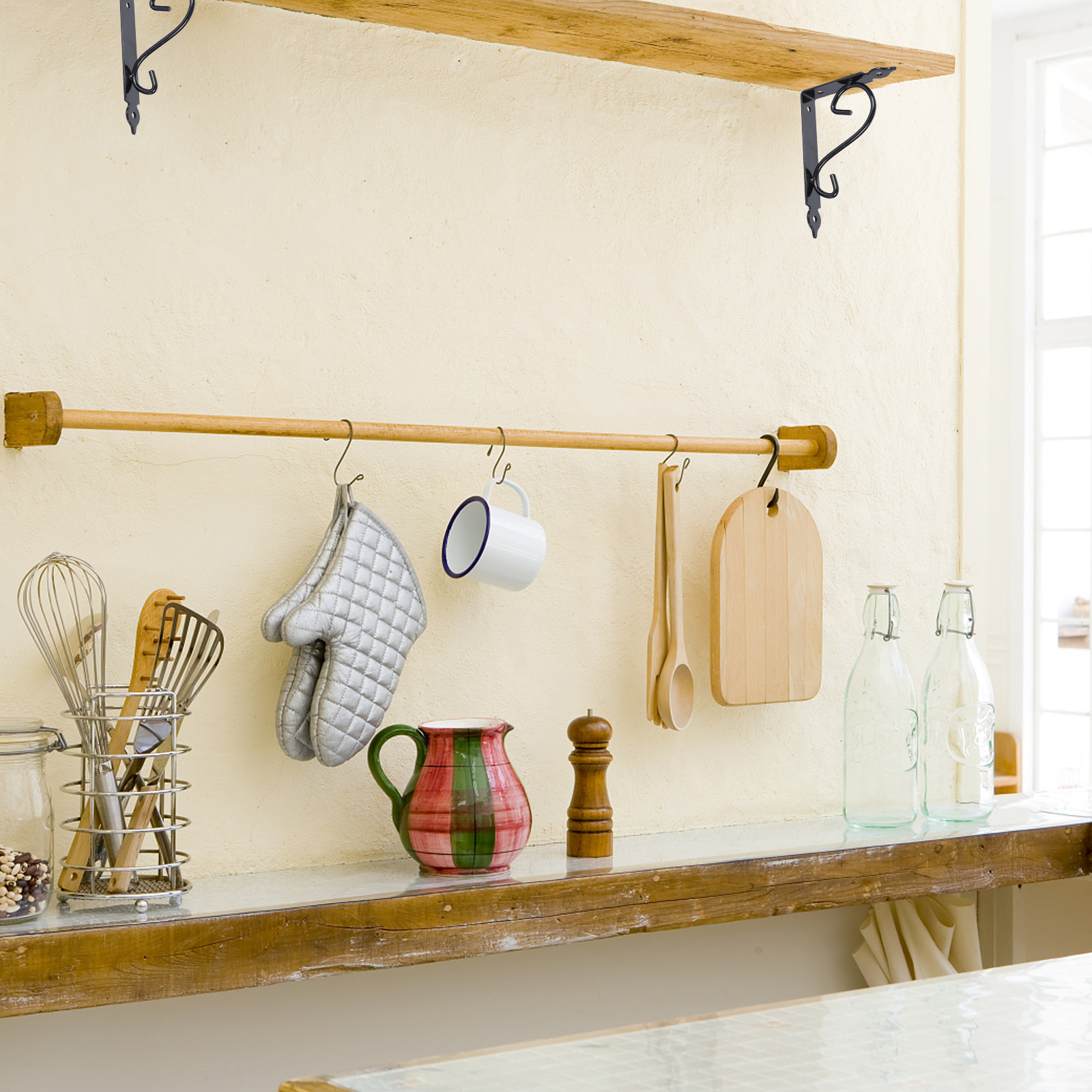 2Pcs Rustic Iron Wall Shelf Br - مراجعة Woodworking Kitchen Projects وسعره